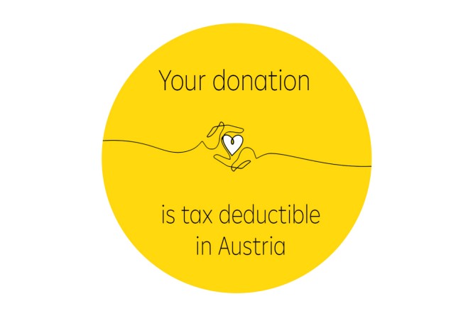 A graphic informing that donations to Stepic Charity CEE are tax deductible in Austria.